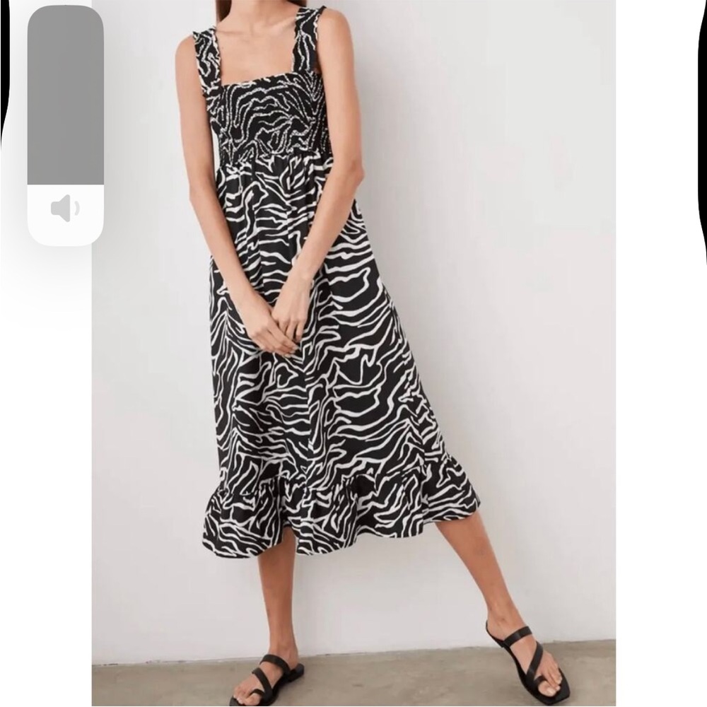 Rails Rumi midi smocked dress, black and white zebra print